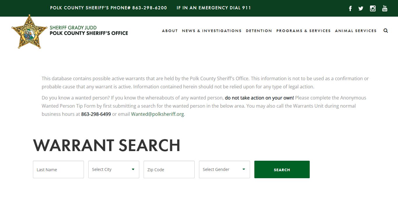 Warrants Inquiry | Polk County Sheriff's Office - polksheriff.org